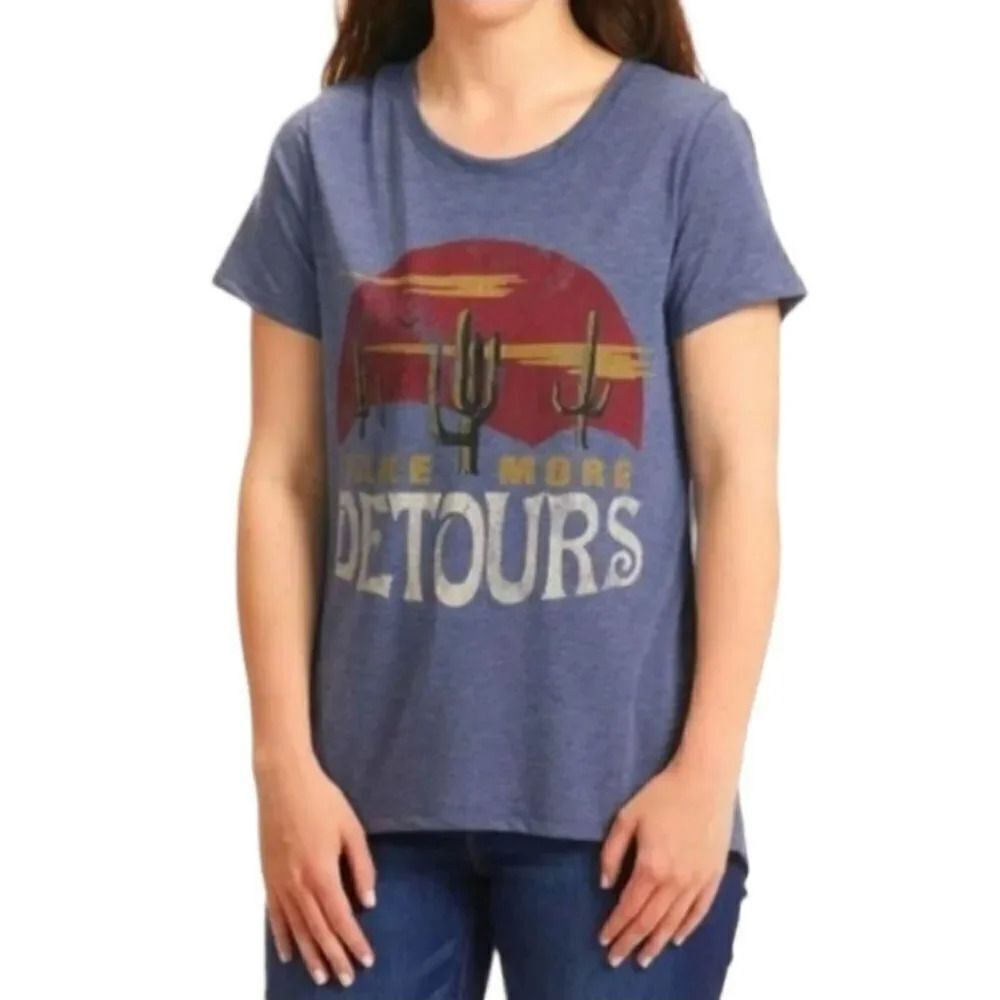 Zoe + Liv Southwestern Take More Detours Graphic Tshirt in Heathered Blue Size L